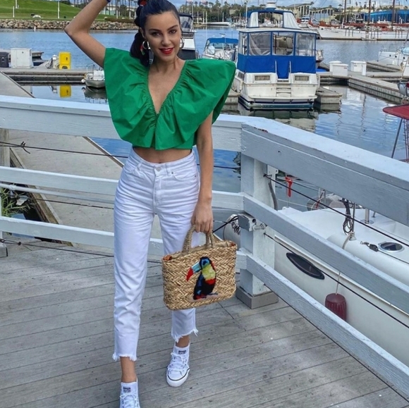 ZARA voluminous green ruffled polin top - Picture 4 of 11